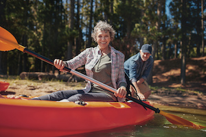 Retired couple kayaking